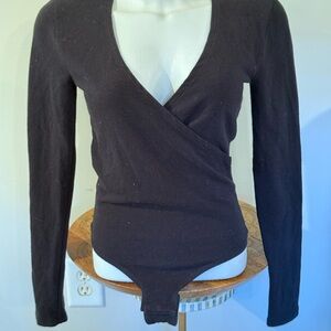 Madewell Wrap Thong Bodysuit in the color "True Black"